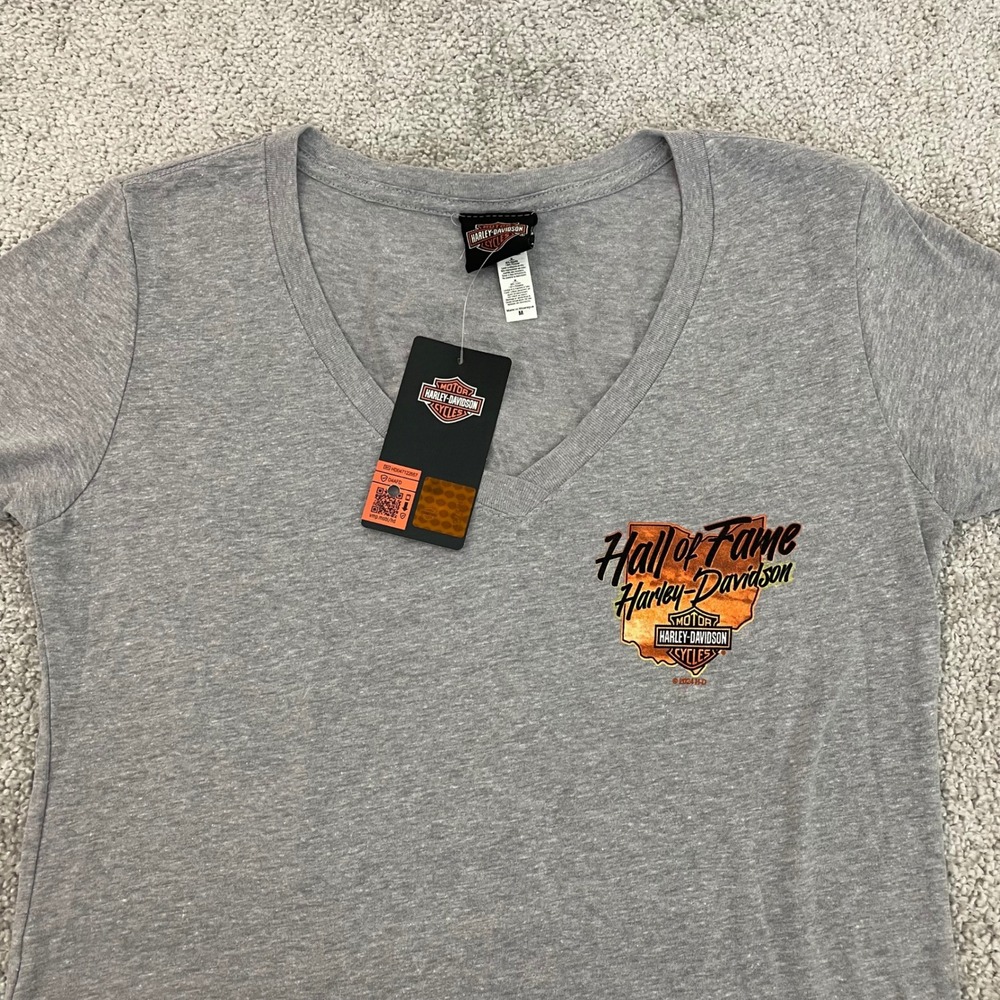 Harley Davidson T Shirt Womens Medium Biker V Neck Graphic Ohio - Picture 2 of 8
